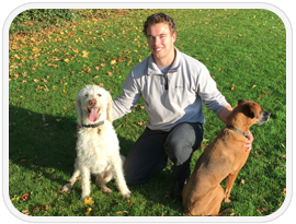 Stephen O'Keeffe with his dogs, Teddy and Heide